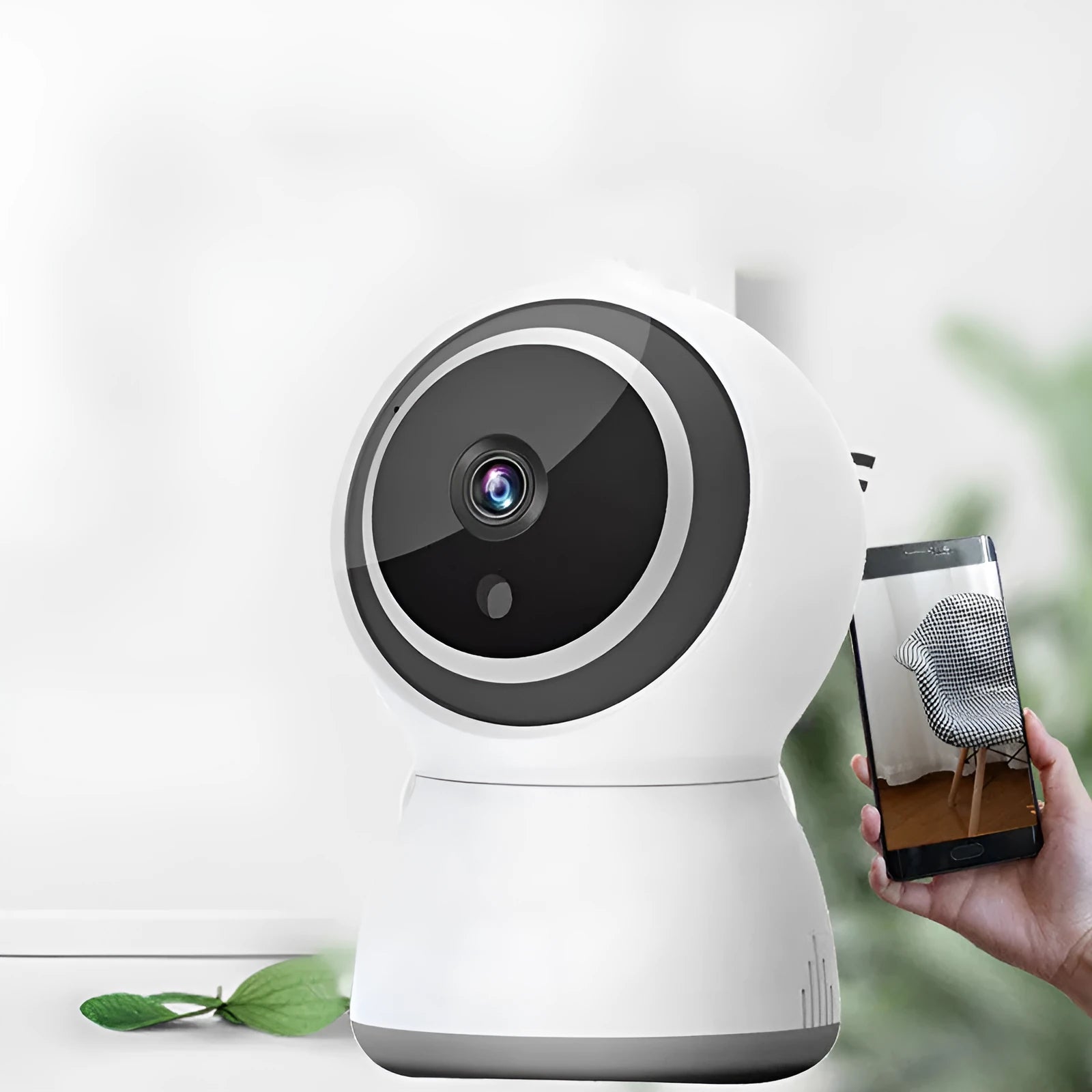 Tuya wireless indoor security camera with 1080P HD, night vision, and PTZ control in black