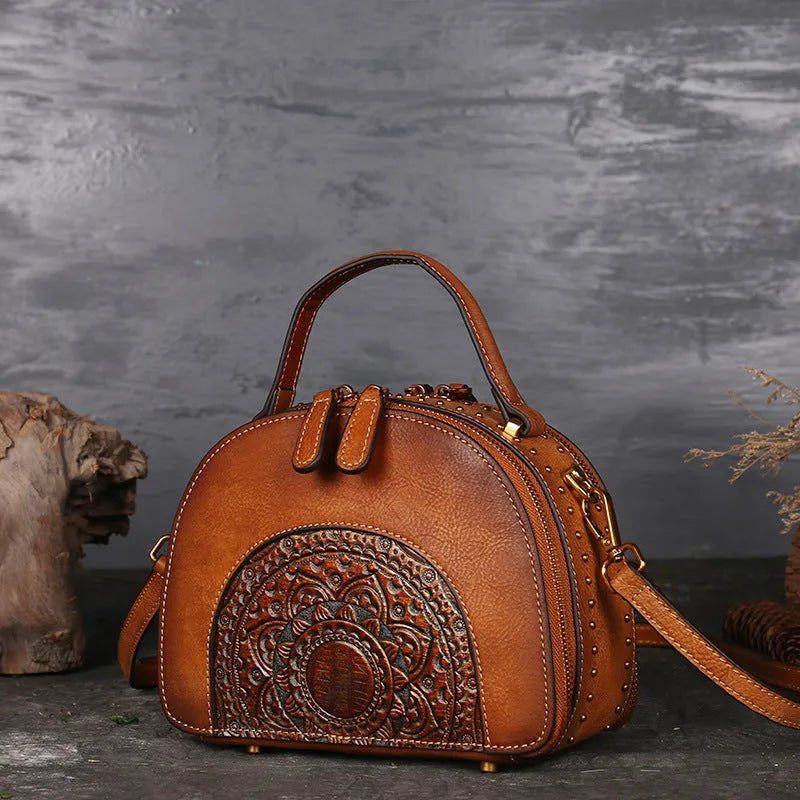 Vintage suede cowhide handbag with multi-functional interior compartments, 21cm length, in Bean Shahong colour