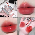 Double-ended matte velvet lip gloss set with five shades: Raspberry Sweet Peach, Candied Tomato, Cold Brew Oolong, Maple Honey Soft Candy, Peach Monroe
