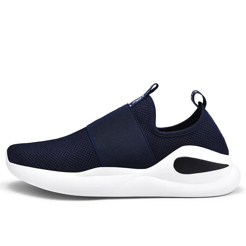 Men's sports casual shoes mesh upper round toe rubber sole flat heel available in black red blue solid colours