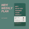 Weekly plan diary handbook with blue cover open to show a weekly layout on its 100 pages.