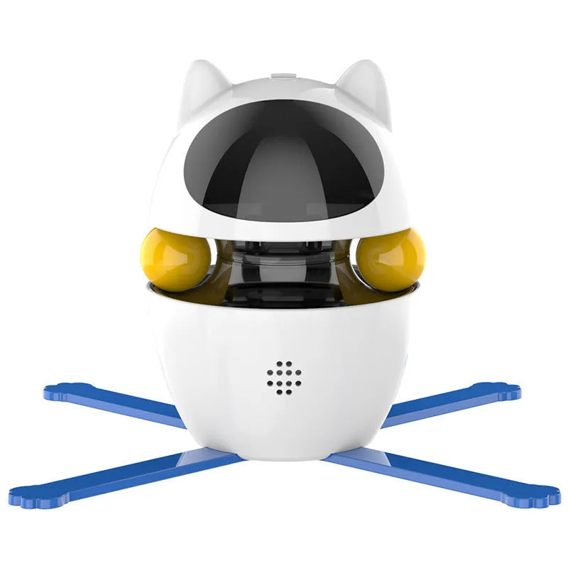 White automatic cat toy with rotating colourful stick and elastic rope for indoor pet entertainment