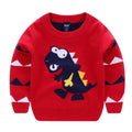 Boys wild dinosaur pullover sweater in gray 100% cotton with cartoon pattern