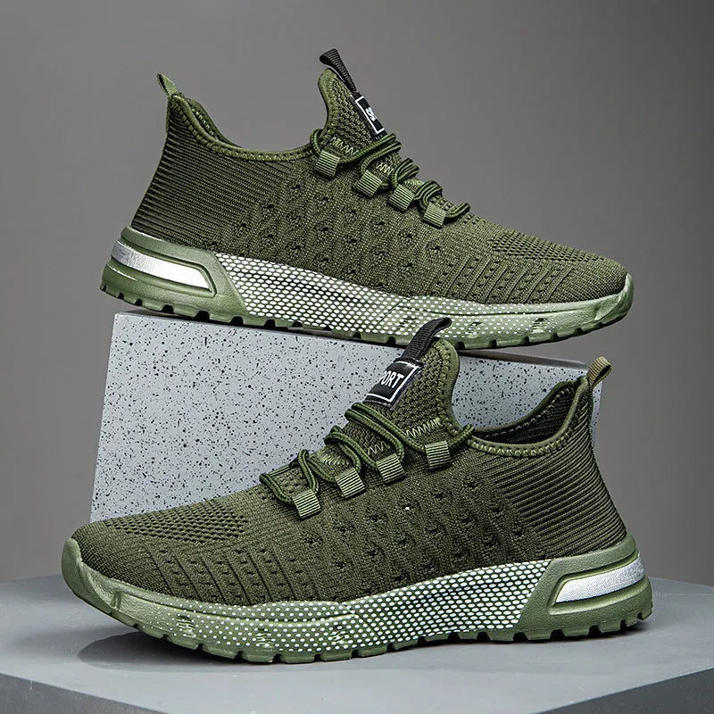 Men's mesh casual shoes in six solid colours including Army Green, Black, Dark Gray, Khaki, Light Gray and White