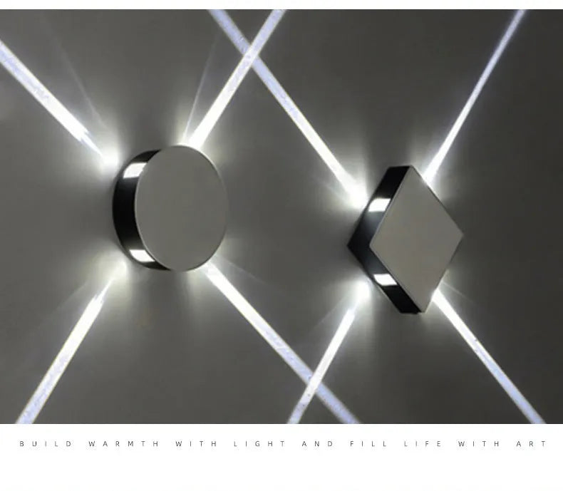 Square and round modern LED wall light with aluminium body and iron lampshade