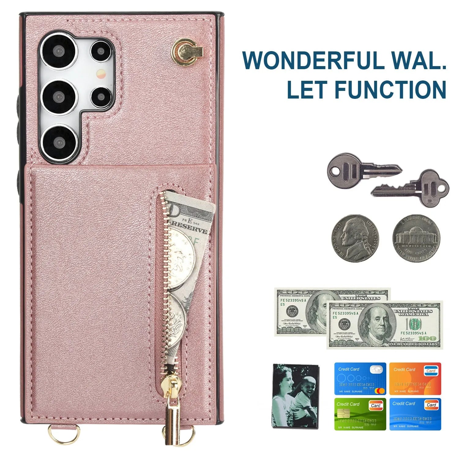 Handmade PU TPU leather Samsung phone case with bracket, card slots and crossbody zipper in multiple colours