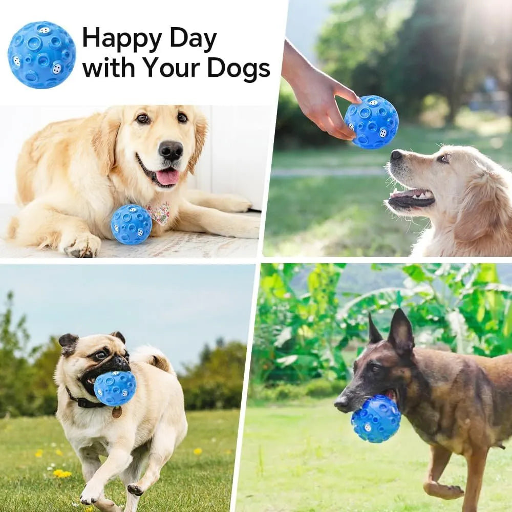 Natural rubber dog ball toy with squeaky sound feature in assorted colours for aggressive chewers