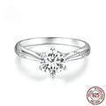 Silver moissanite ring with 1 karat main stone, electroplated finish, size US7 on a white background.