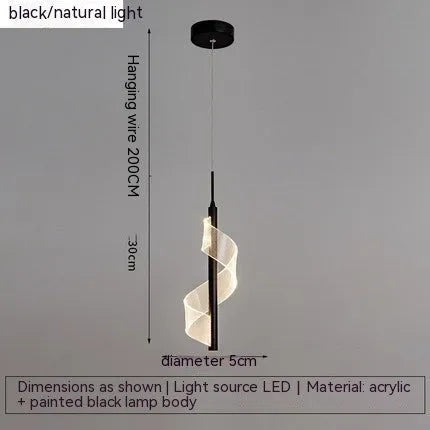 Modern simple bedside chandelier with iron frame and acrylic lampshade, LED light, available in black gold tricolour