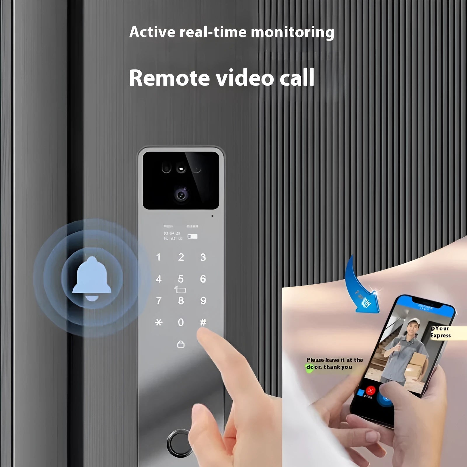F7 model smart electronic door lock with face recognition camera, fingerprint sensor, and keypad on aluminium alloy panel