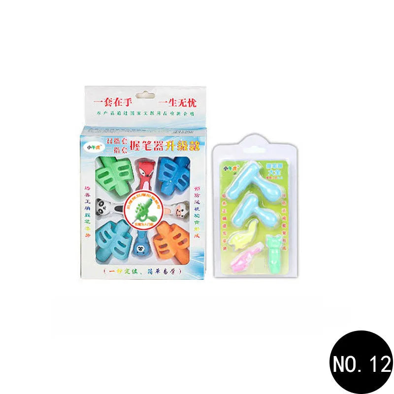 Children's soft rubber pen holder for posture correction with cartoon animal design options