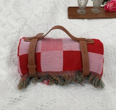 New Chessboard Plaid Knitted Thickened Camping Rugs Picnic Mat Fashion Tassel Acrylic Picnic Blanket in Khaki White Gray White Yellow White White Plaid White Powder Green White Gray Plaid Yellow Plaid Green Black Red Sizes 90x90 130x180 180x180 230x250 cm