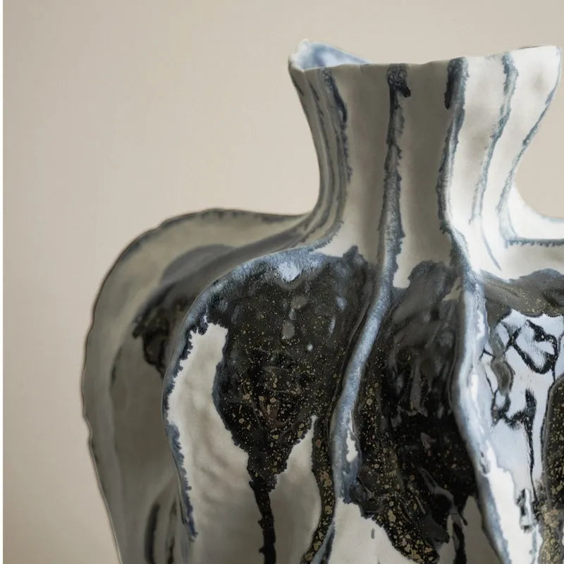 Moban handmade celadon ceramic vase with glossy glass surface in blue and white style