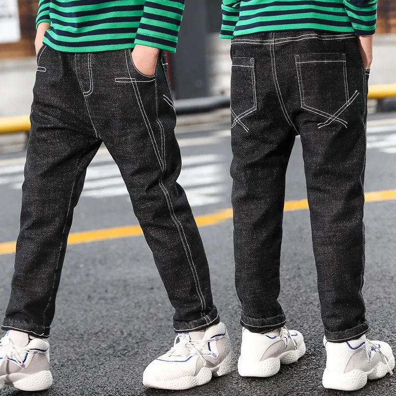 Boys velvet-lined jeans in denim with multiple colour options, size 110-160cm
