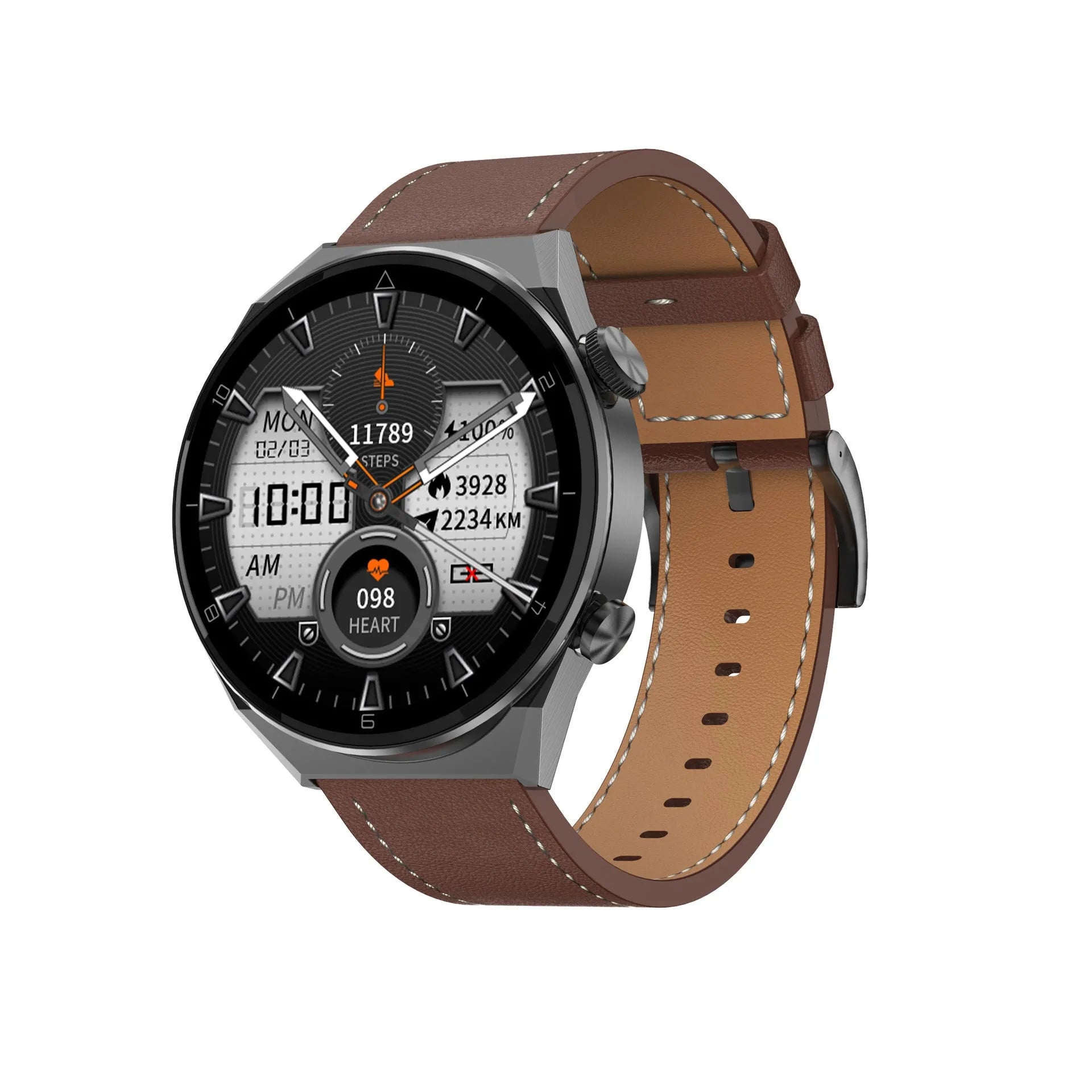 DT3 smartwatch with TFT screen on a silicone strap, showing heart rate monitoring display.
