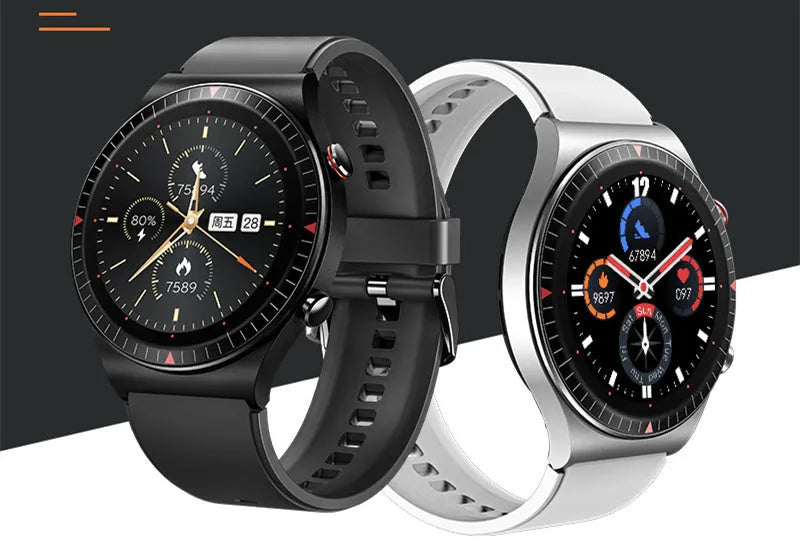 Bluetooth call smart watch with 1.28 inch screen, metal and plastic body, TPU silicone strap, black colour, showing music recording and step counting functions