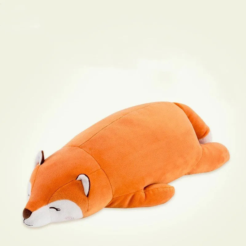 Orange fluffy fat fox plush toy with silver fox plush fabric, 45cm size