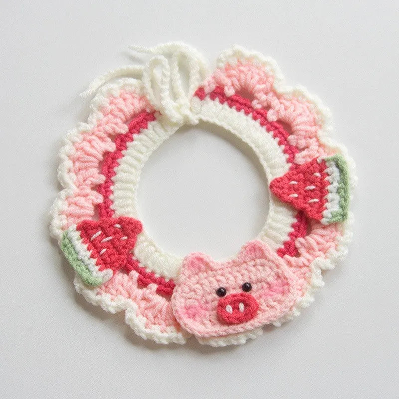 Handmade embroidered cotton scarf collar for small dog photo decoration in colourful print design