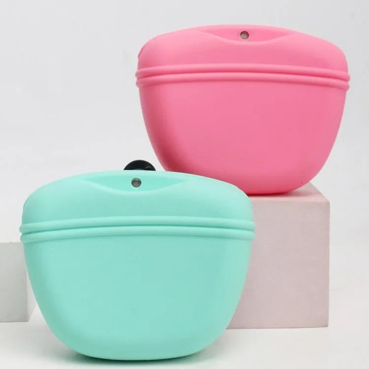 Silicone dog training treat bag with clip attachment in assorted colours