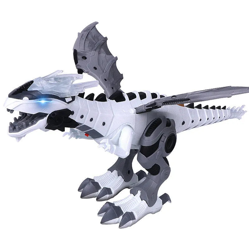 Remote control dinosaur robot in green on a light background, with hand-held remote control beside it