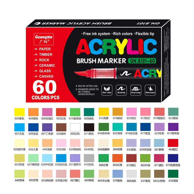 Set of straight liquid acrylic marker pens with soft heads for art hand painting and graffiti work