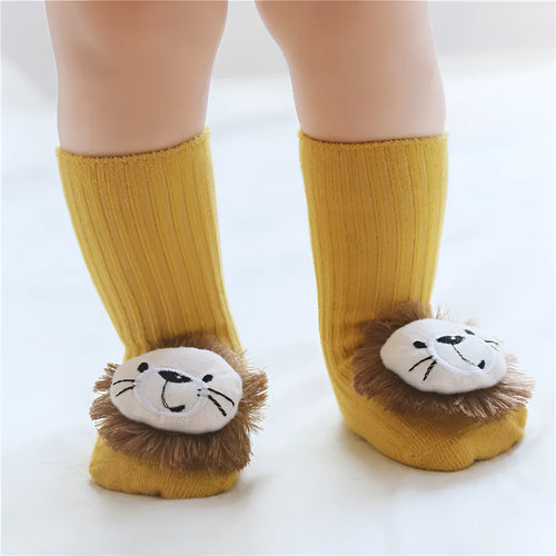 Cotton baby floor socks in multiple designs including panda, bow, and star patterns.