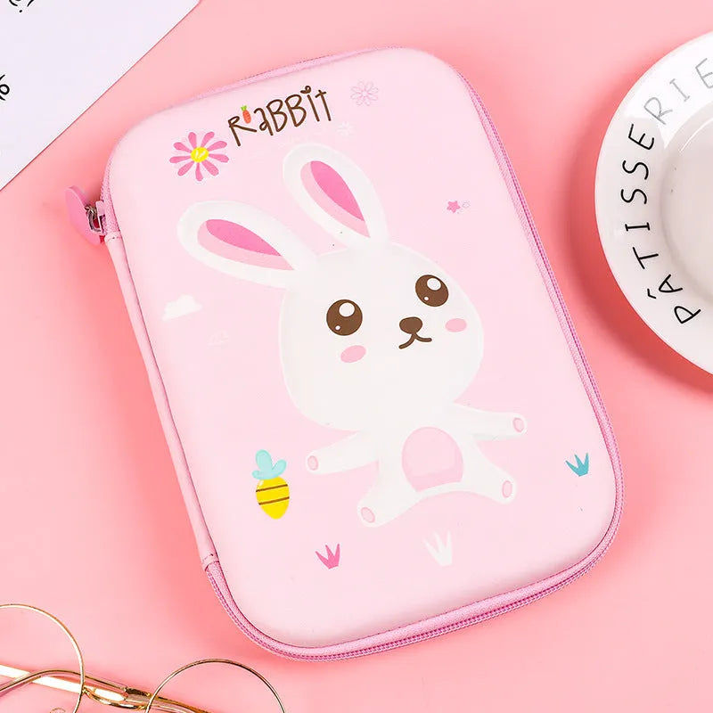 Square canvas pencil case with cartoon anime design, zip closure, and large storage capacity.