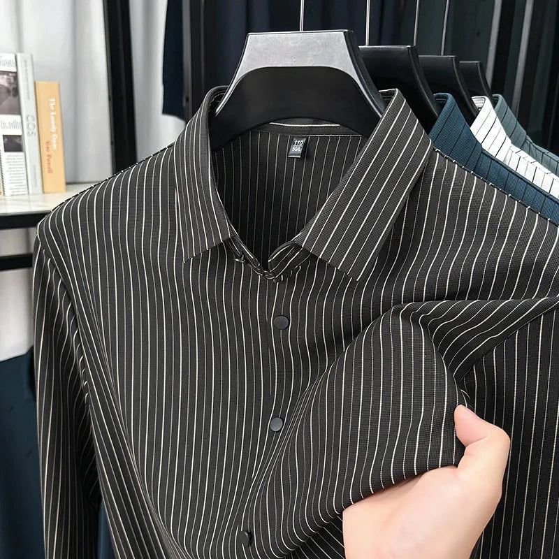 Vertical striped men's cardigan shirt in long sleeve, available in multiple colours and sizes spring autumn