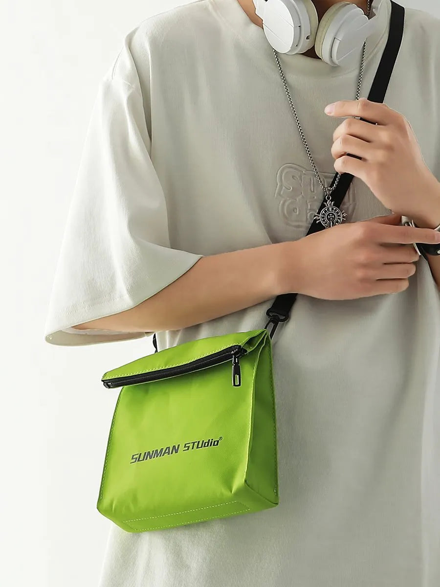 Polyester messenger backpack in street style with sewing line detail and Oxford lining