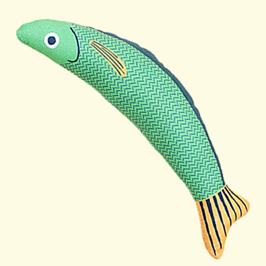 Green orange and yellow soft plush catnip fish toy with crinkle sound for cats