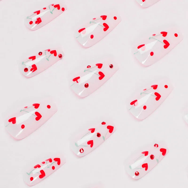 French-style red diamond cherry nail art armour stickers in JP1601 colour, 24 pack with glue.