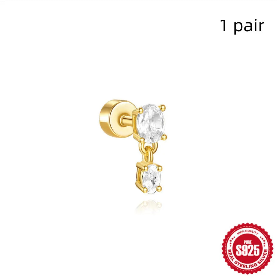 S925 sterling silver flat column geometric ear bone stud with gold electroplated finish