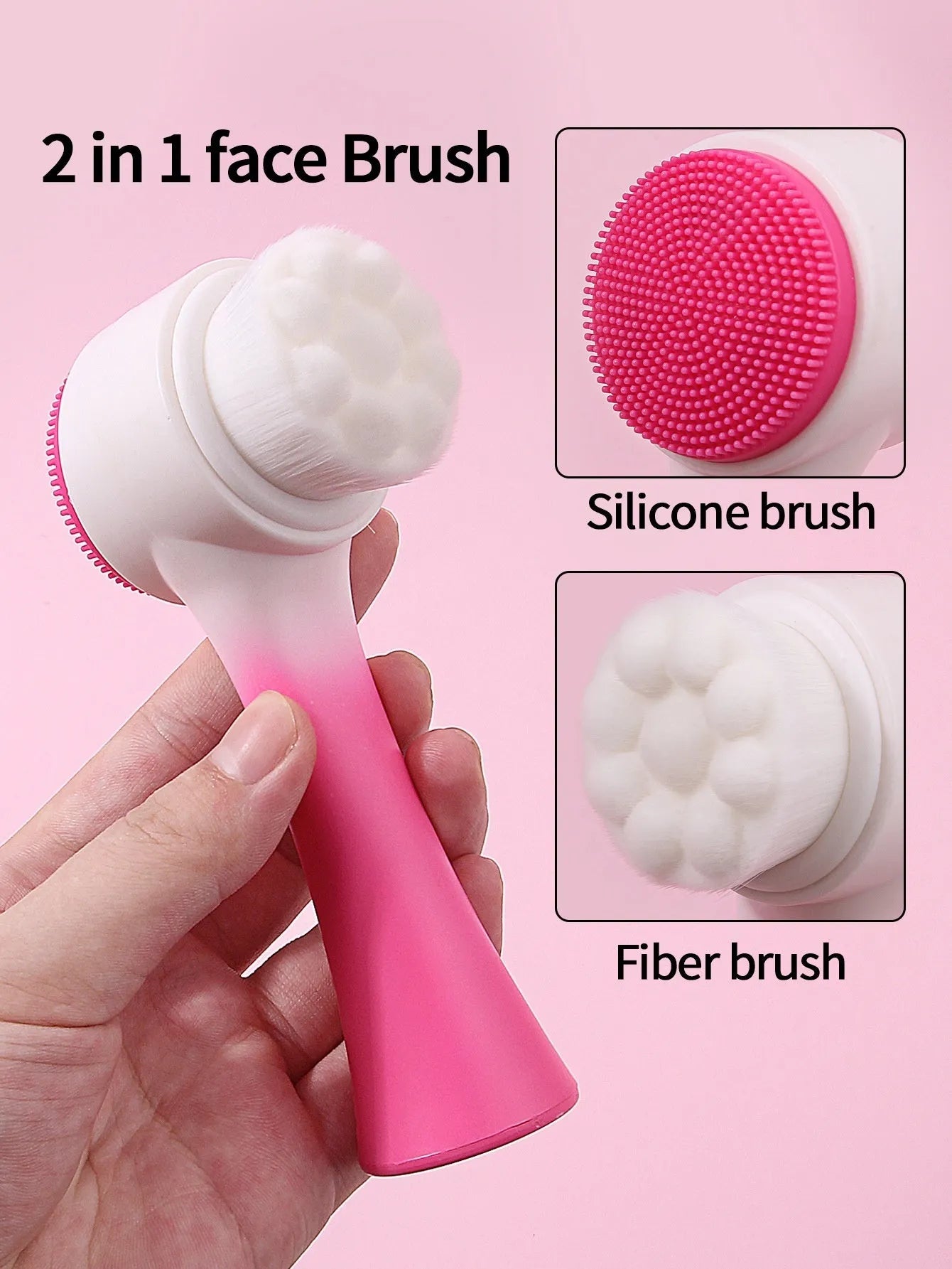 Facial brush and coral fleece hair band set in purple, grey, white, and pink colours.