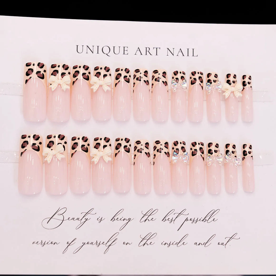 Leopard print butterfly design plastic nail art pieces in colour WM296