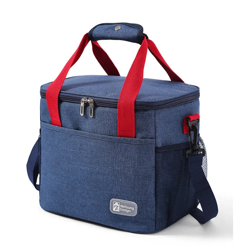 Insulated crossbody picnic bag in Oxford cloth with shoulder strap, shown in grey colour