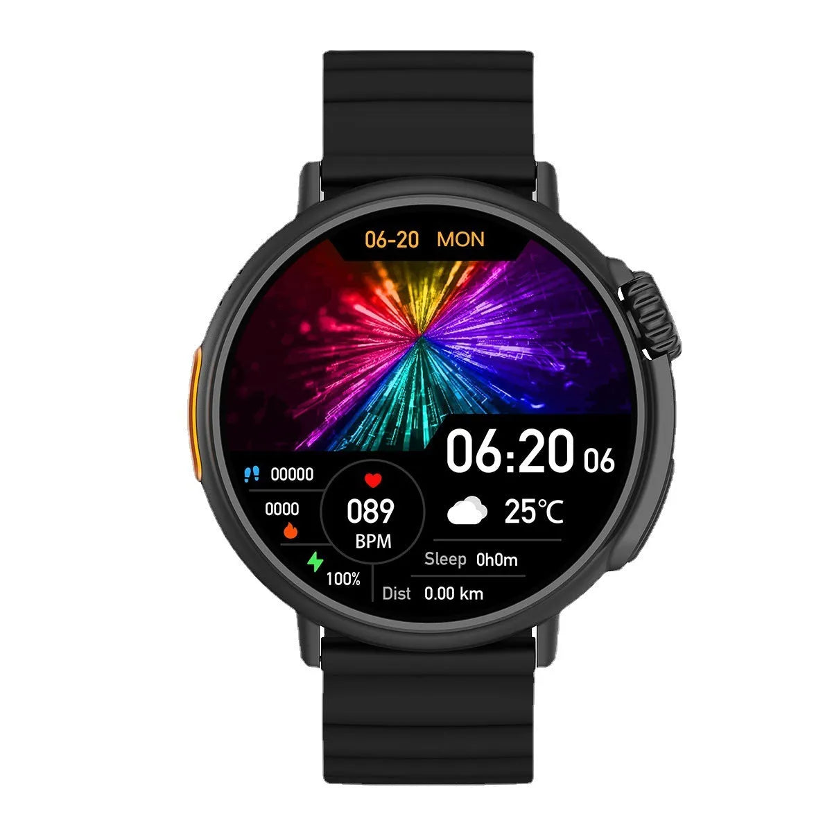 Smart watch with 1.6 inch AMOLED screen, titanium alloy case, silicone strap, round dial, Bluetooth calling