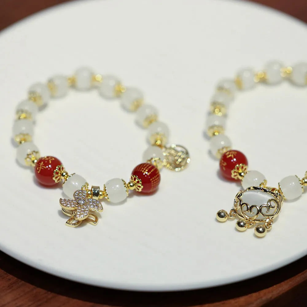 Chinese style coloured glass women's bracelet with fu character and safety lock symbols