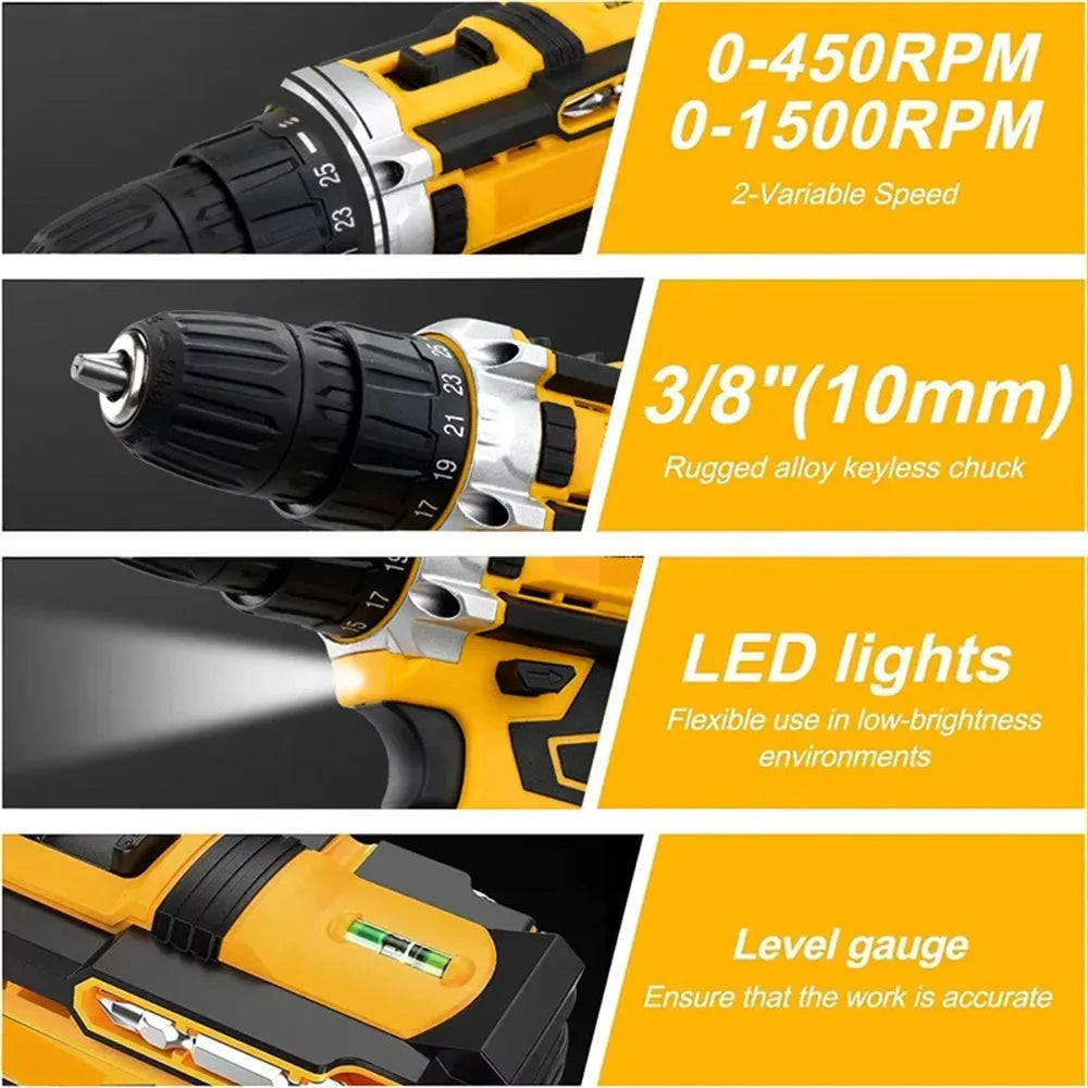 Brushed impact drill with lithium battery 18V-21V two-speed industrial hand drill