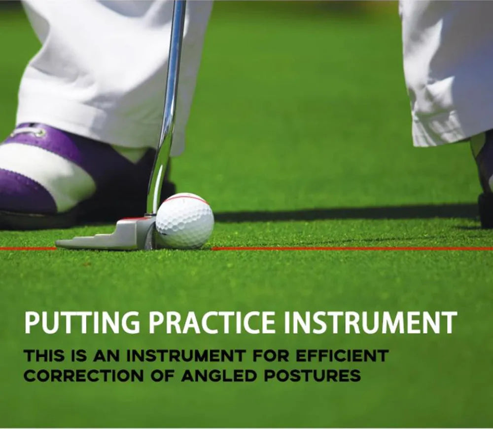 Black golf putting laser aiming instrument mounted on putter shaft for alignment practice
