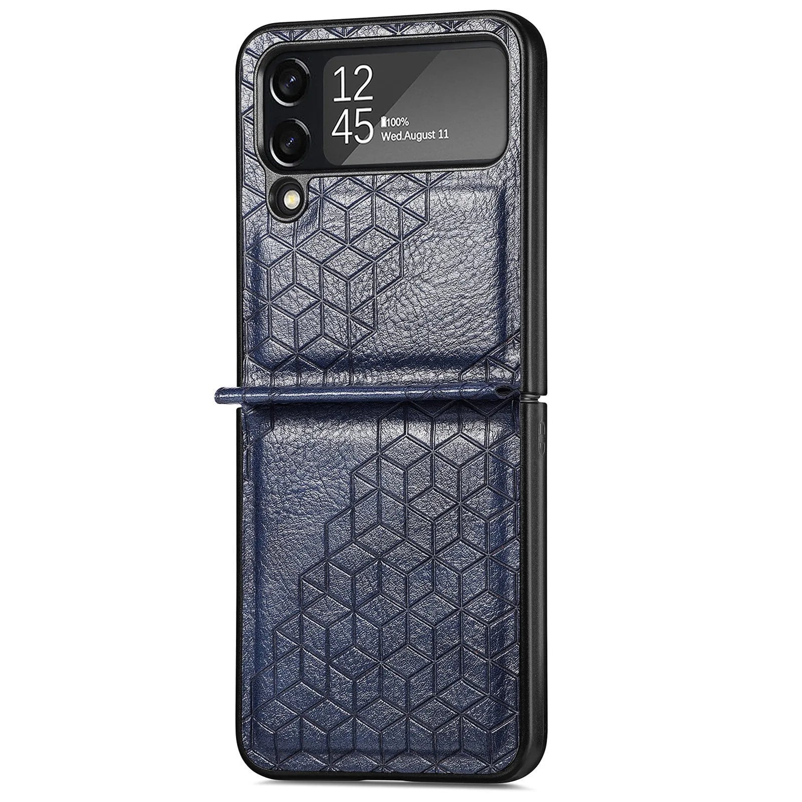 Samsung Z Flip 4 PU leather back cover with rhombus pattern in black, brown, blue, green, and red