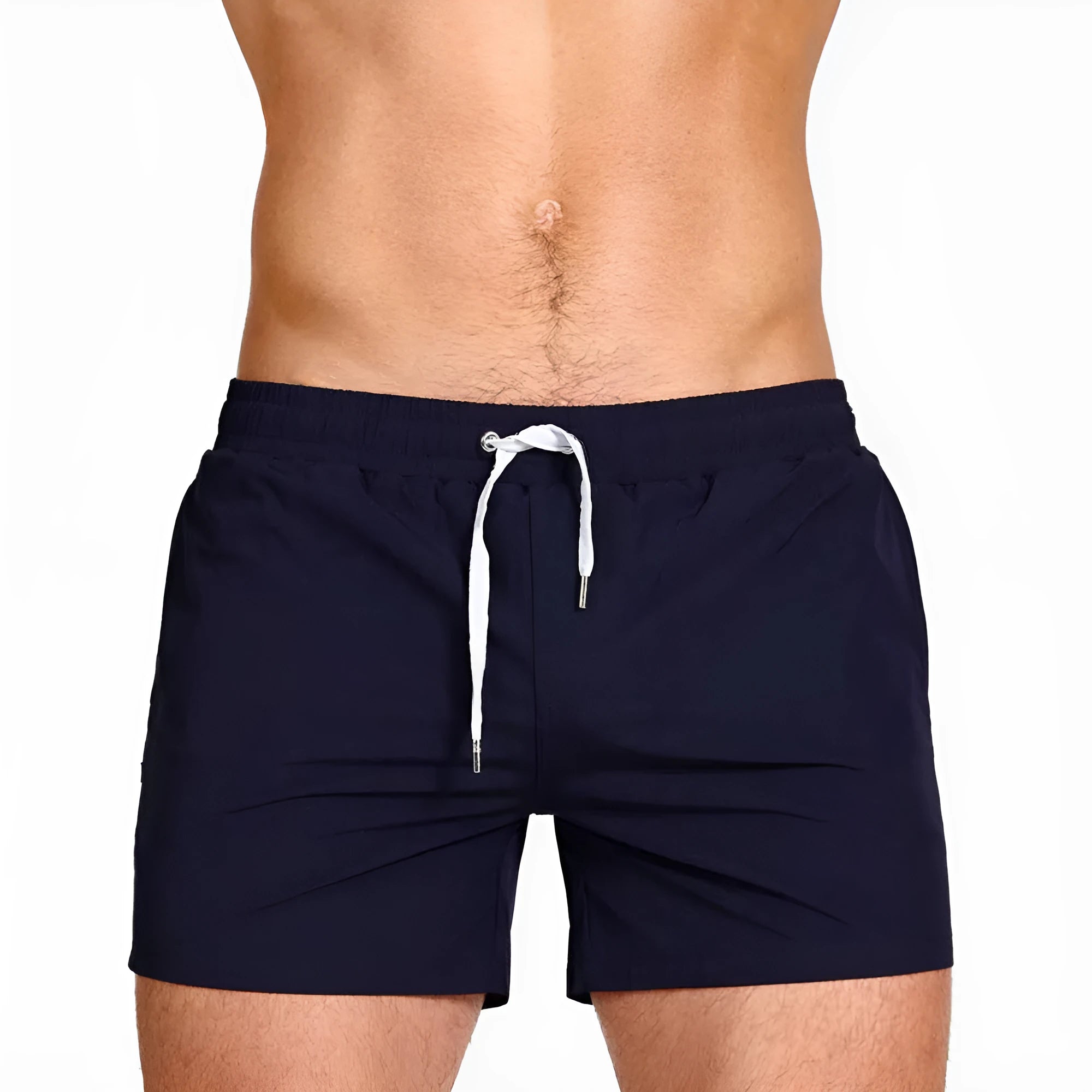 Mesh lining swimming sports shorts in polyester fabric showing solid colour options