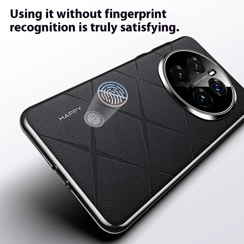 Electroplated plain leather phone case in black for Honor Glory 300 showing all-inclusive drop-resistant design