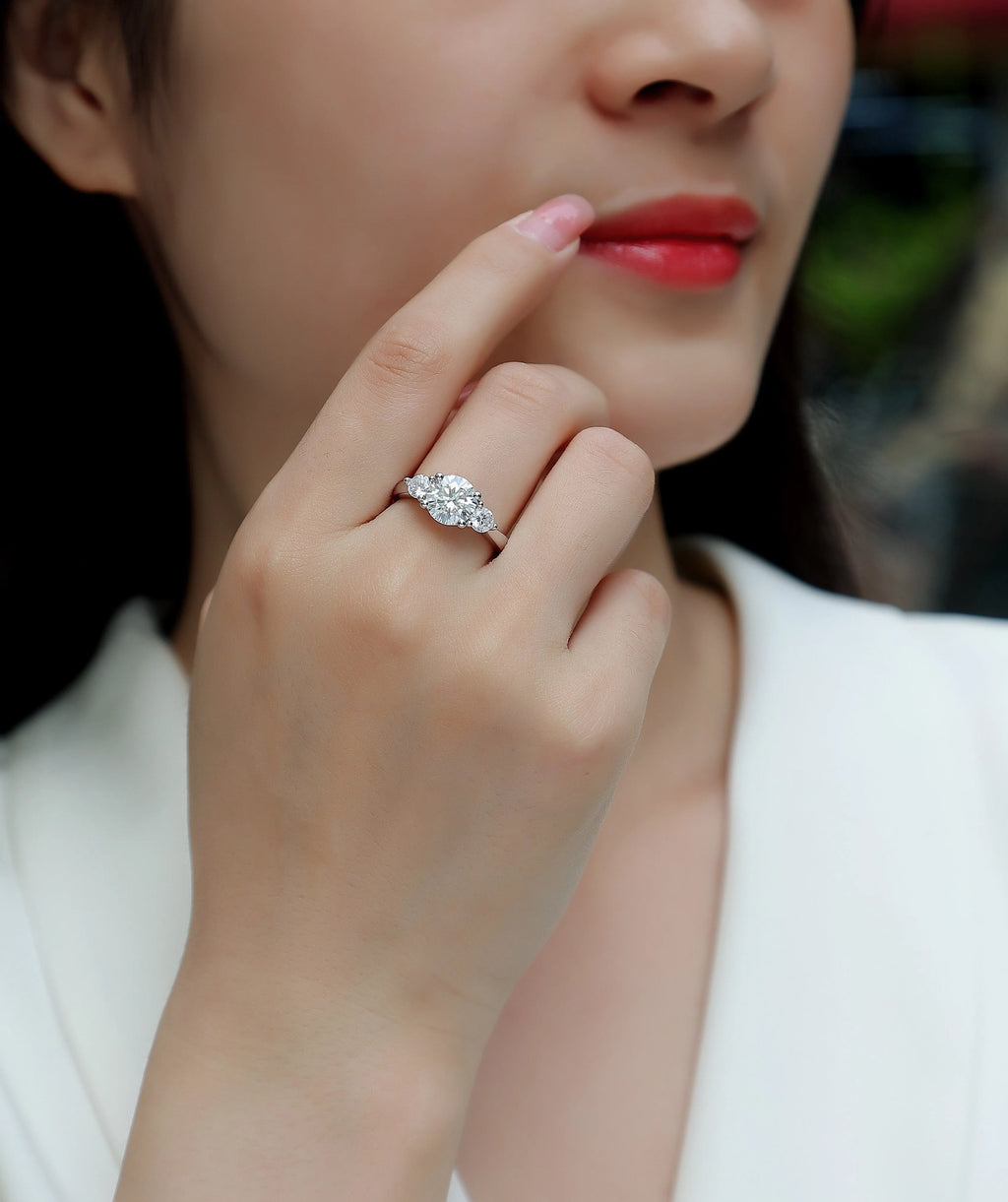 Three Reincarnations wedding ring set with 2-carat moissanite stone in gold-plated S925 silver band, gift box packaging