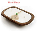 Retro wooden basin containing a soy wax aromatherapy candle with three wicks.