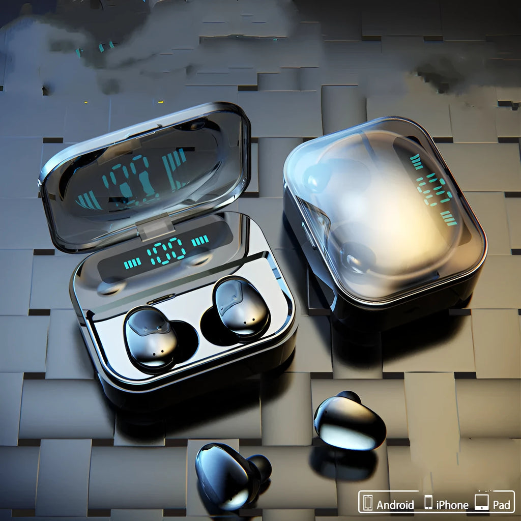 X7LED black and white sports Bluetooth earbuds with USB charging case