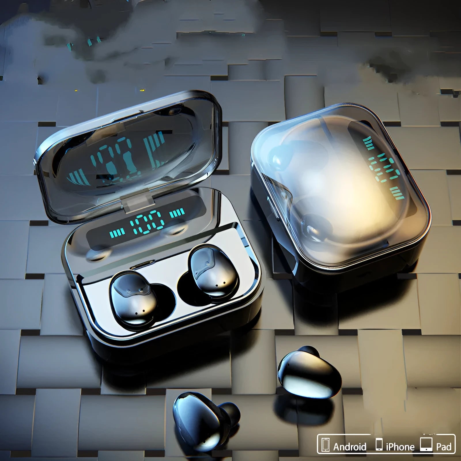 X7LED black and white sports Bluetooth earbuds with USB charging case