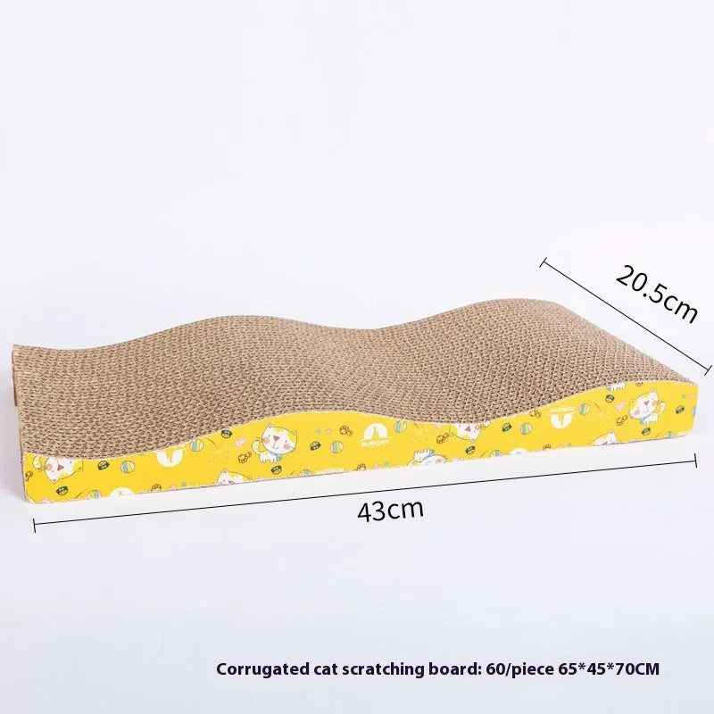 Leather-trimmed cat scratch board with corrugated paper surface in a bone shape style.