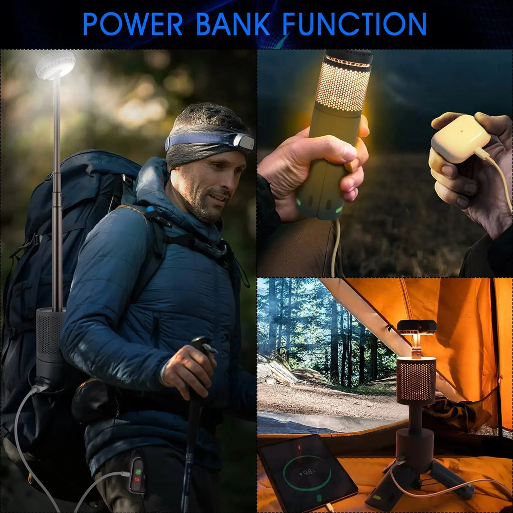 Portable camping LED light in off white or dark grey colour with button switch
