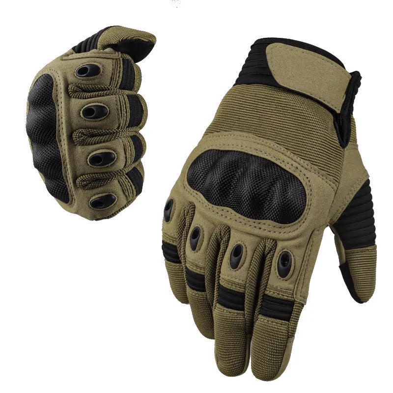Touch screen military tactical full finger motorbike gloves in knitted fabric available in black army green wolf brown