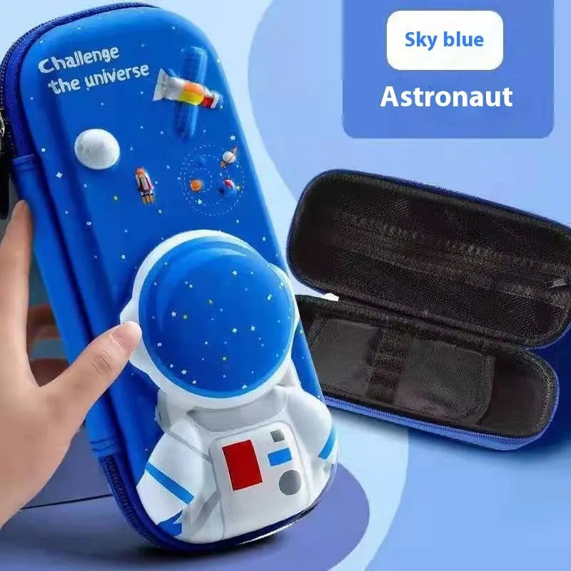 3D leather pencil case with astronaut pattern design showing textured surface and structured box shape